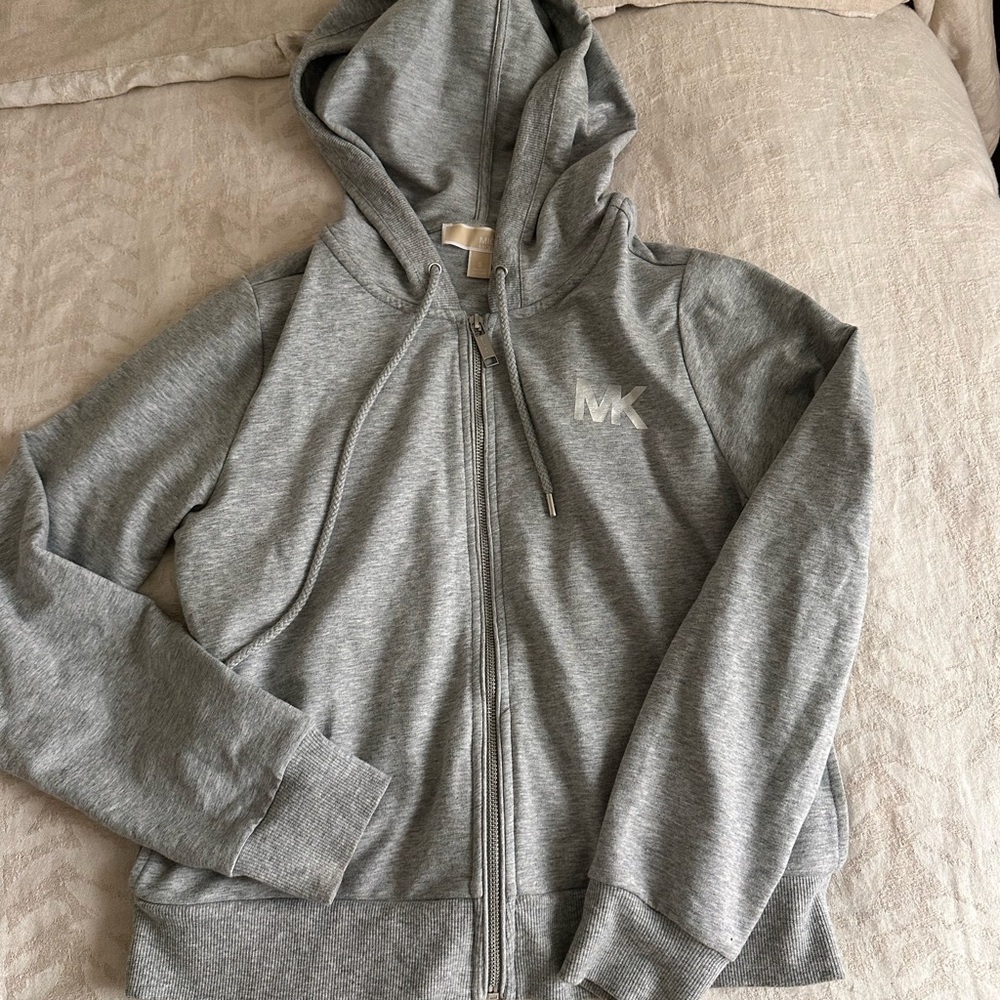 Michael Kors Light Gray MK Logo Zip Hoodie